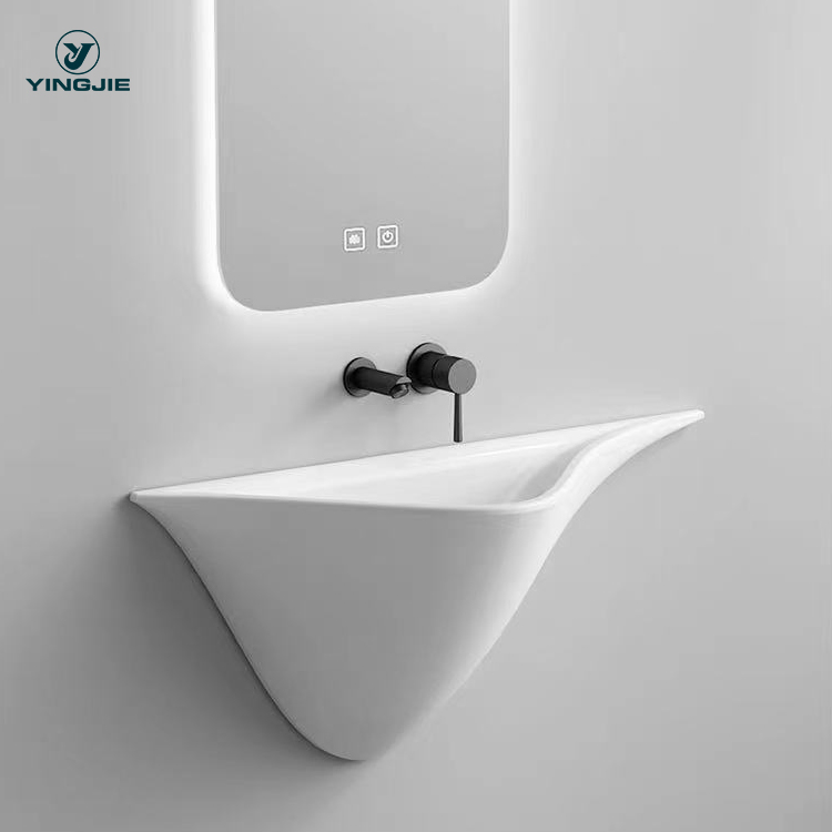 Unique Shape Ceramic Pedestal Wash Basin Wall Hung Hand Wash Sink