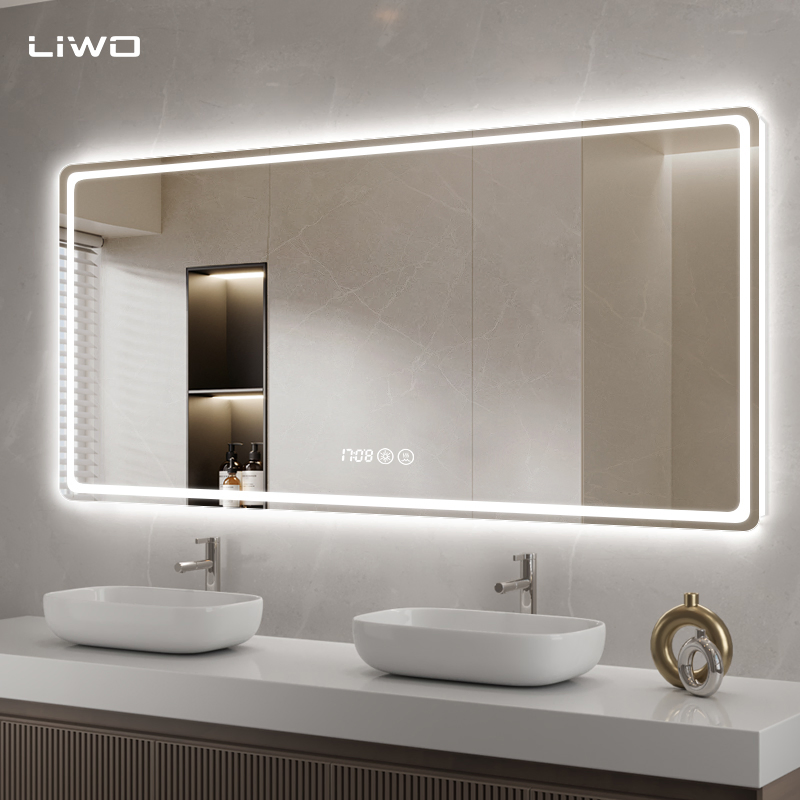 Home Decor Furniture Bathroom LED Mirror Wall Rectangle Frameless Modern Intelligent Front and Backlit Makeup Smart Mirror with Anti Fog Bluetooth Adjustable