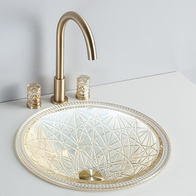 Round Crystal Vessel Tempered Glass Bowl Wash Basin Bathroom Countertop Sink