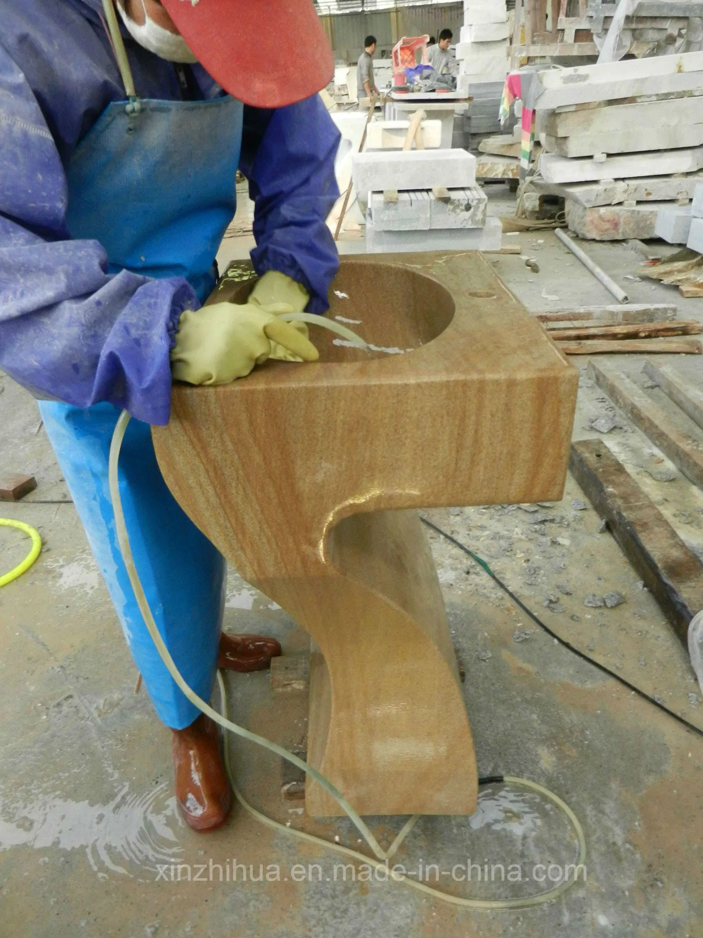 Customized Floor Standing Pedestal Easy Install Bathroom Wash/Basin Marble Stone Sink