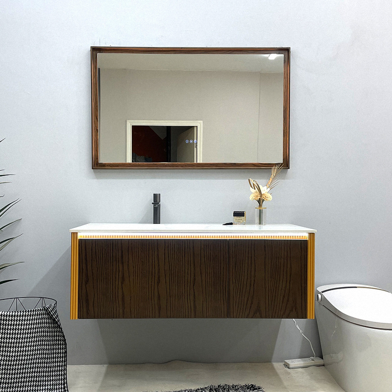 Luxury Wood Vanity with Freestanding Space Saving Cabinet for Villa and Apartment Bathroom Furniture