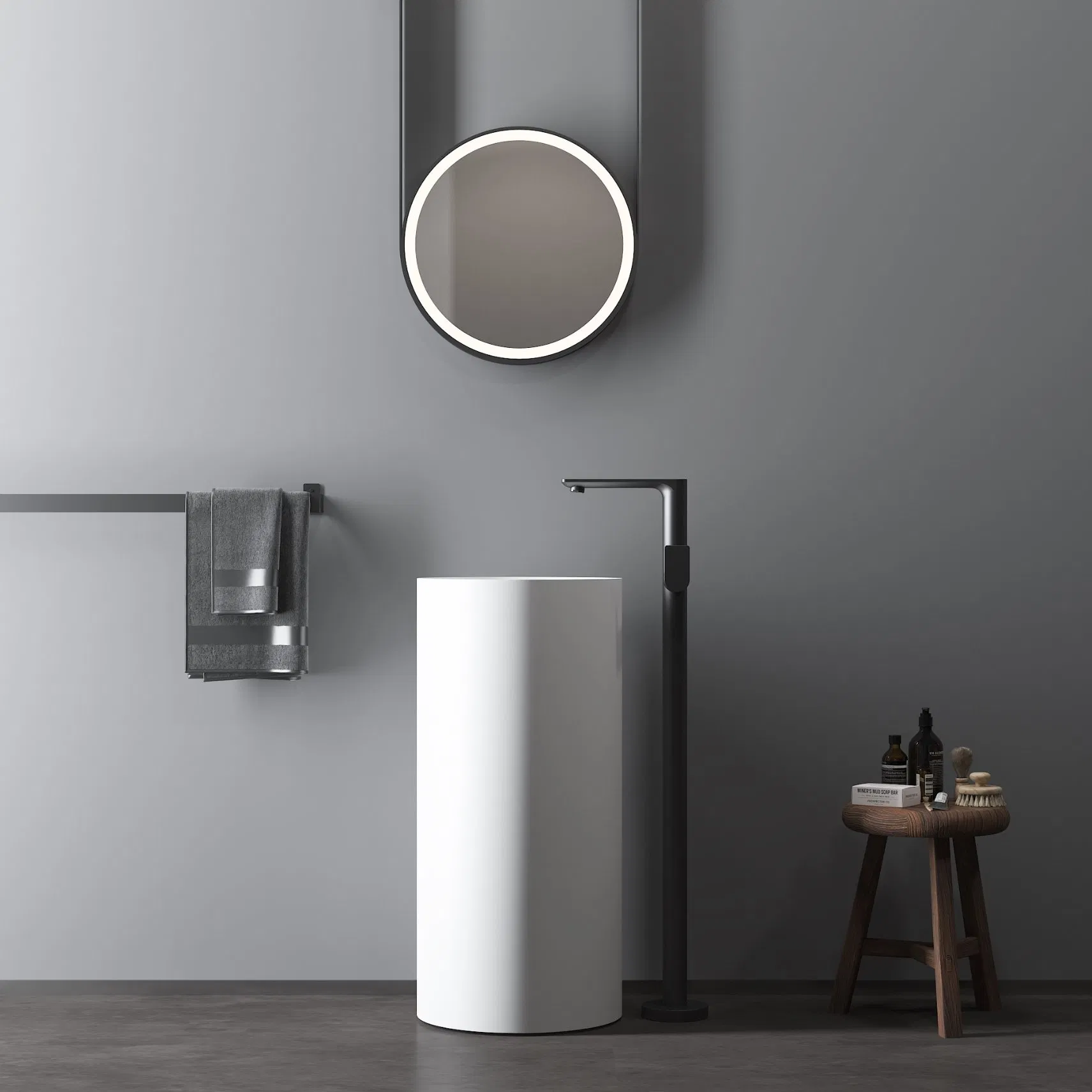 Artificial Stone Freestanding Bathroom Wash Basin OEM Factory Bathroom Pedestal Solid Surface Shampoo Sink