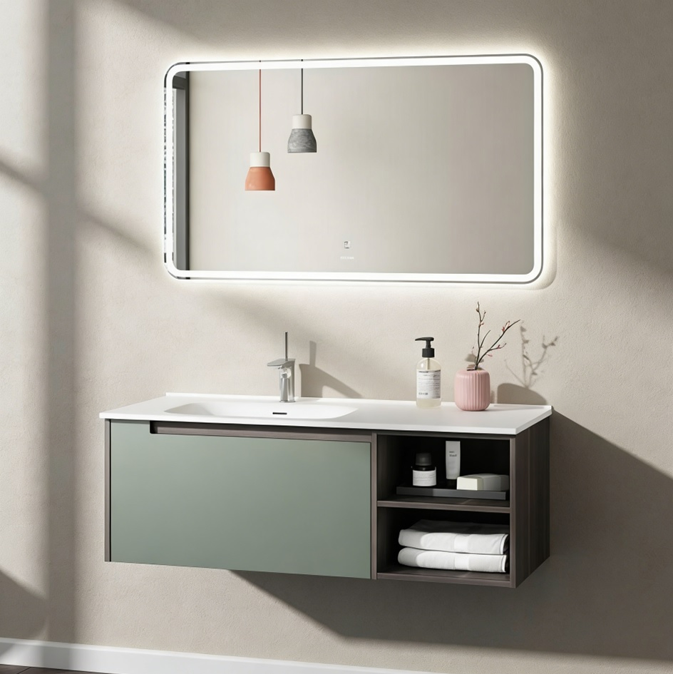 Modern Luxury Style Wholesale LED Mirror Double Sink Storage Bathroom Vanity
