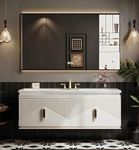 Luxury Hotel Wall Mounted Drawer Storage Bathroom Vanity with Double Sink