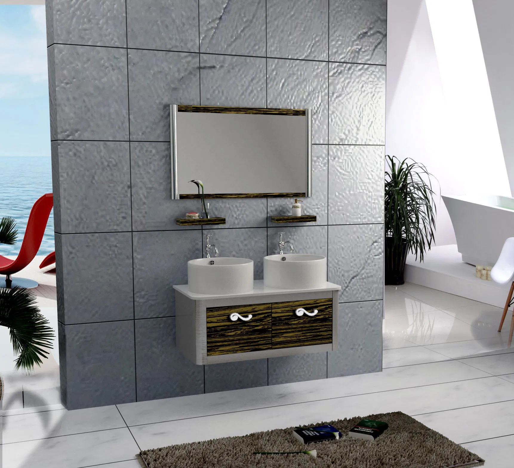 Double Sink Wall Floor Stainless Steel Metal Storage Bathroom Cabinet Furniture Vanity