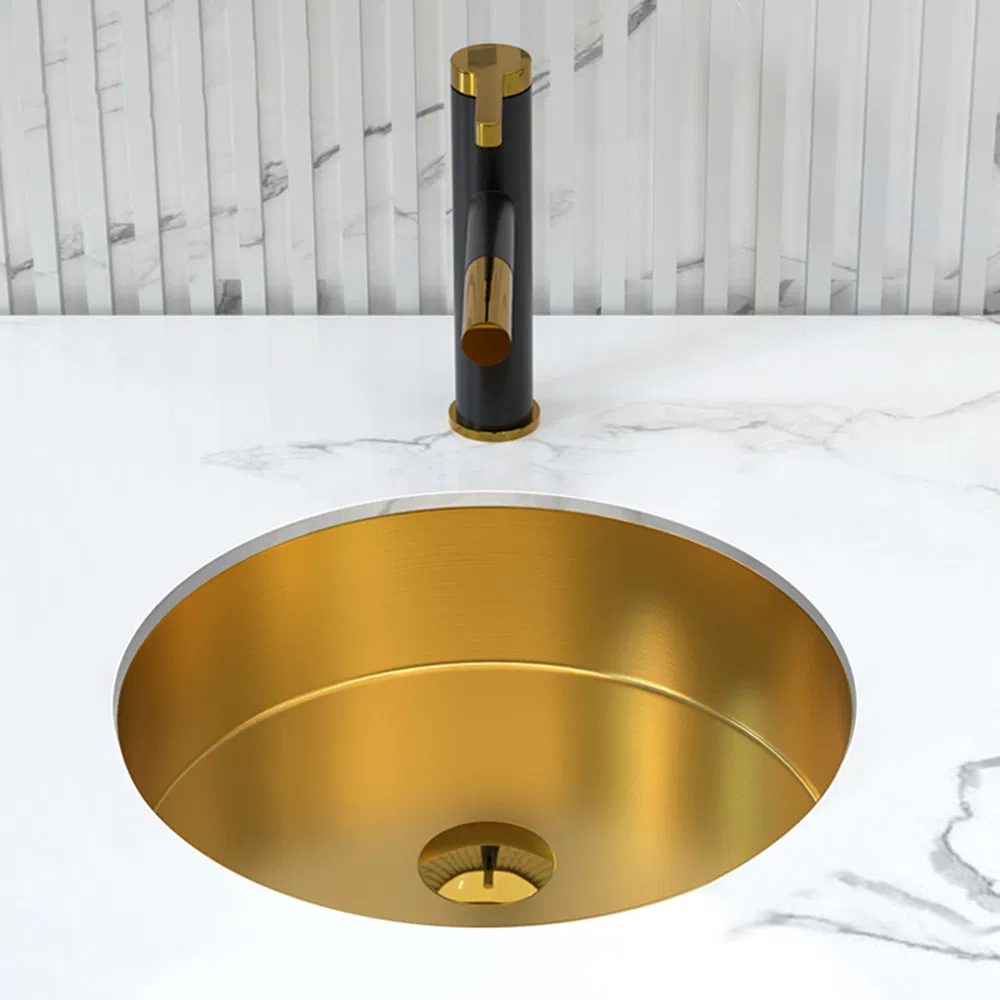Factory Customized Size Stainless Steel Undermount Water Basin Round Single Bowl Black Bathroom Sink