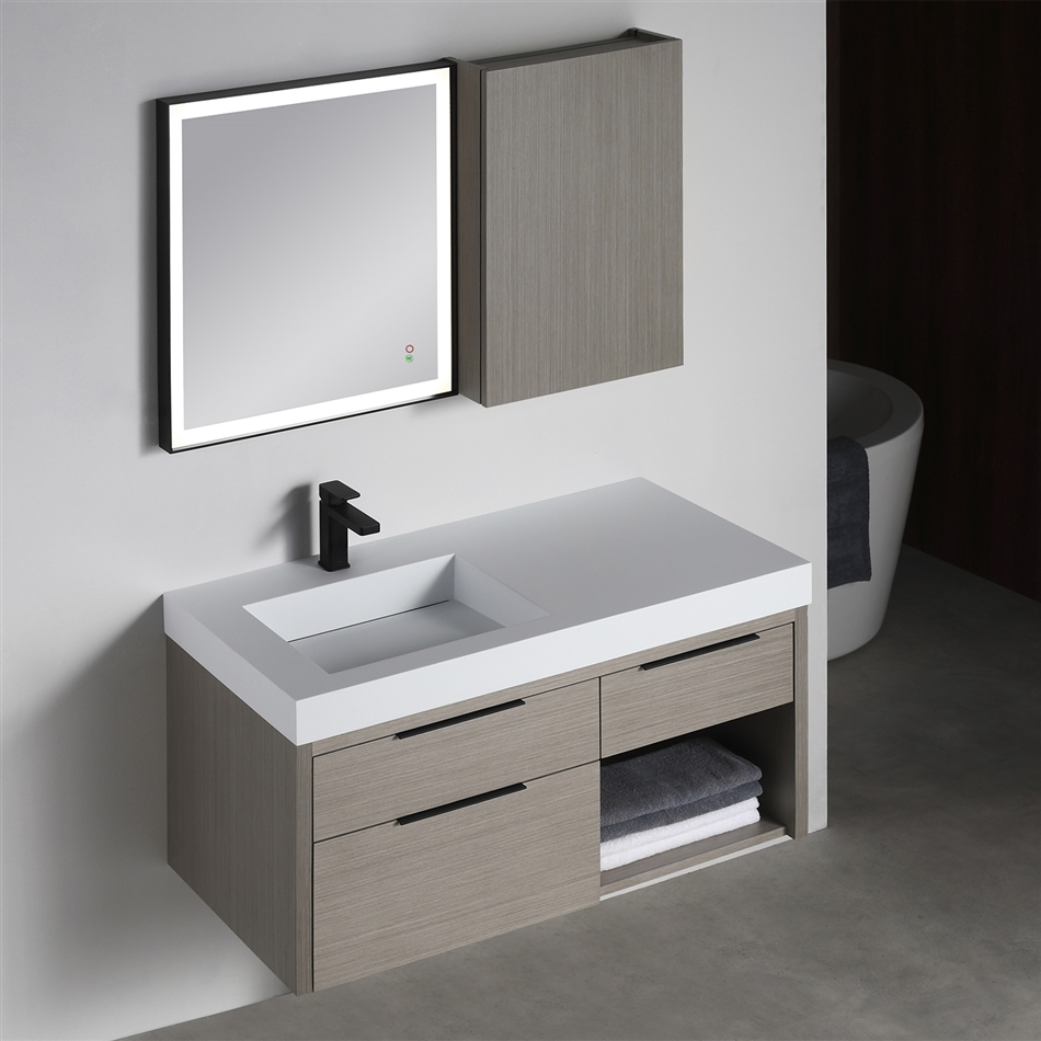 Grey Airy Look Floating Single Wall Bathroom Vanity