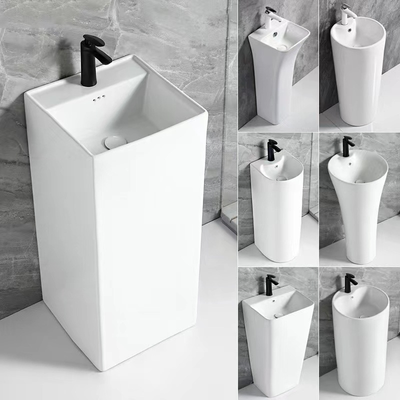 Ceramic Pedestal Basin Floor Standing One Piece Bathroom Sinks
