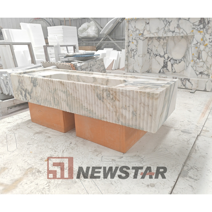 Wall Mounted Natural Calacatta Viola Marble Basin Bathroom Solid Stone Sink Vanity Sink