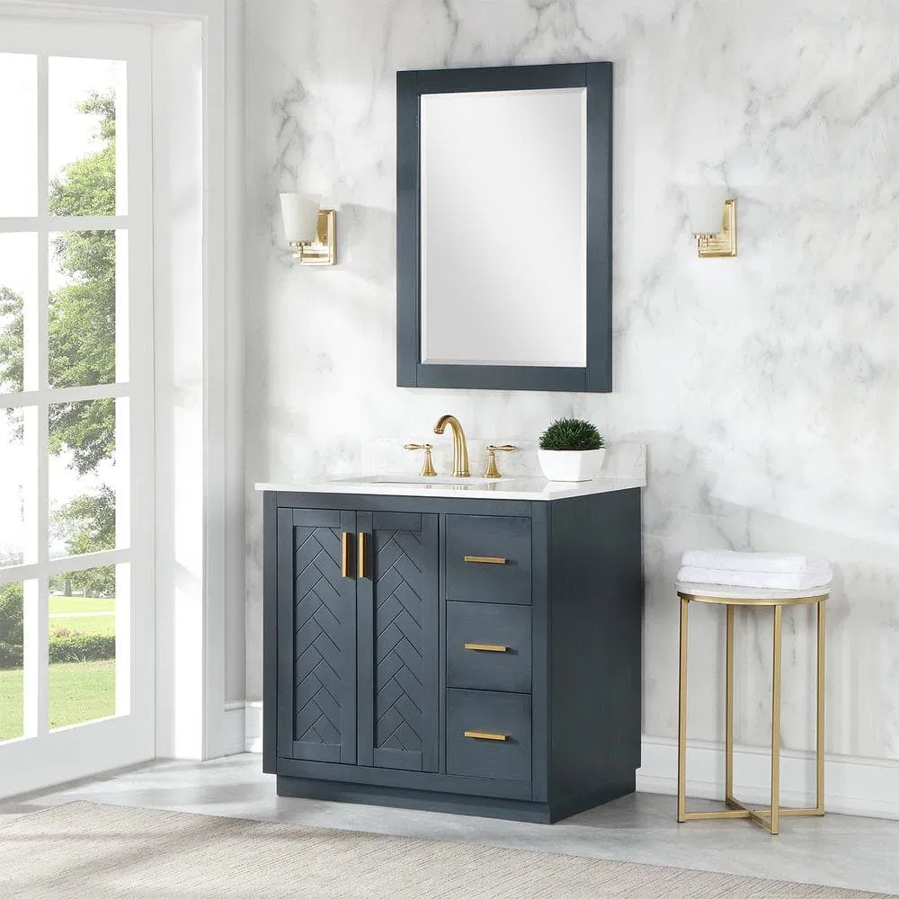 Modern Classic Blue Freestanding Bathroom Vanity with Marble Top