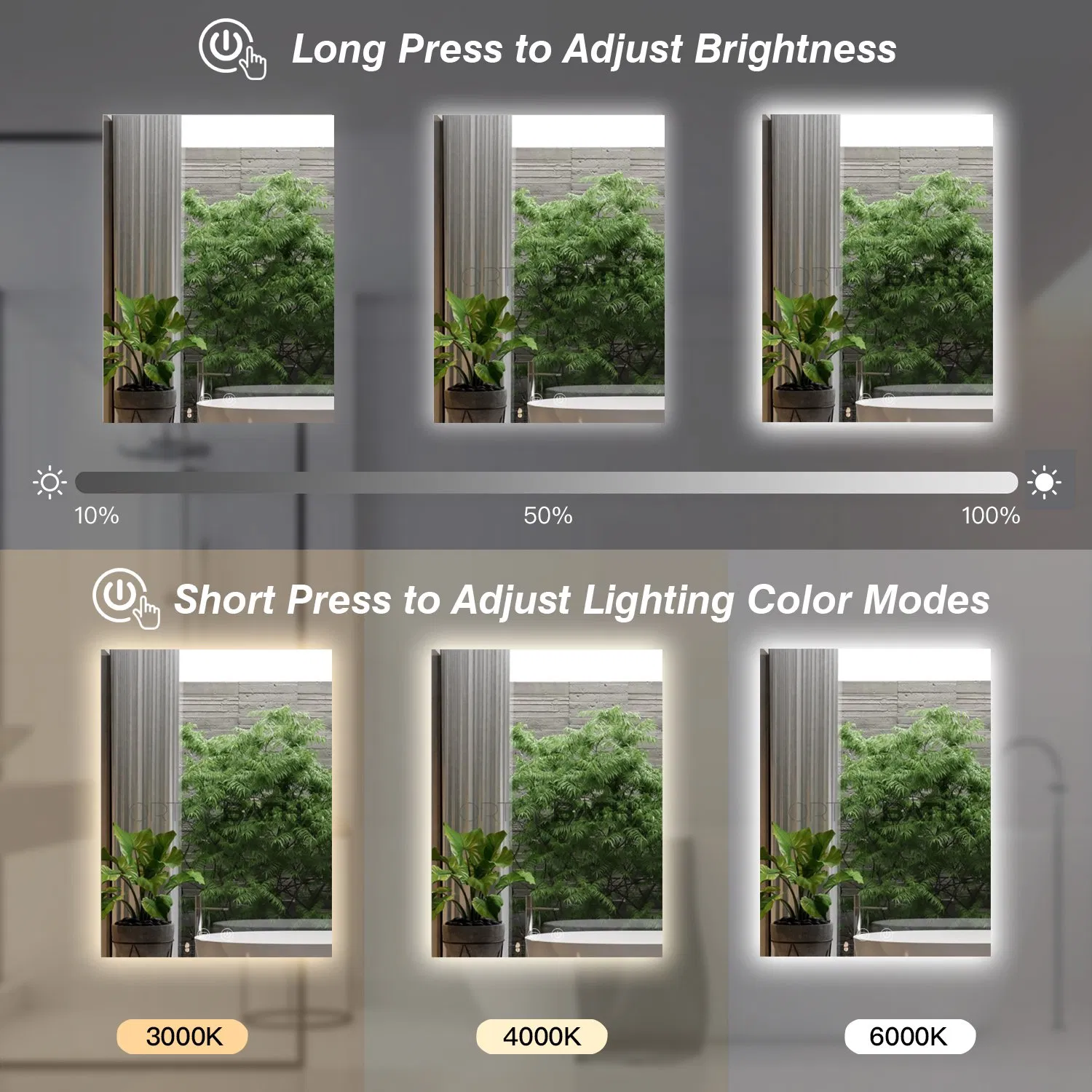 Ortonbathled Backlit Mirror 24 X 36 Inch Lighted Bathroom Mirror with Lights 3 Colors Warm/Natural/White Anti-Fog Wall Mounted Dimmable Wall Mirror