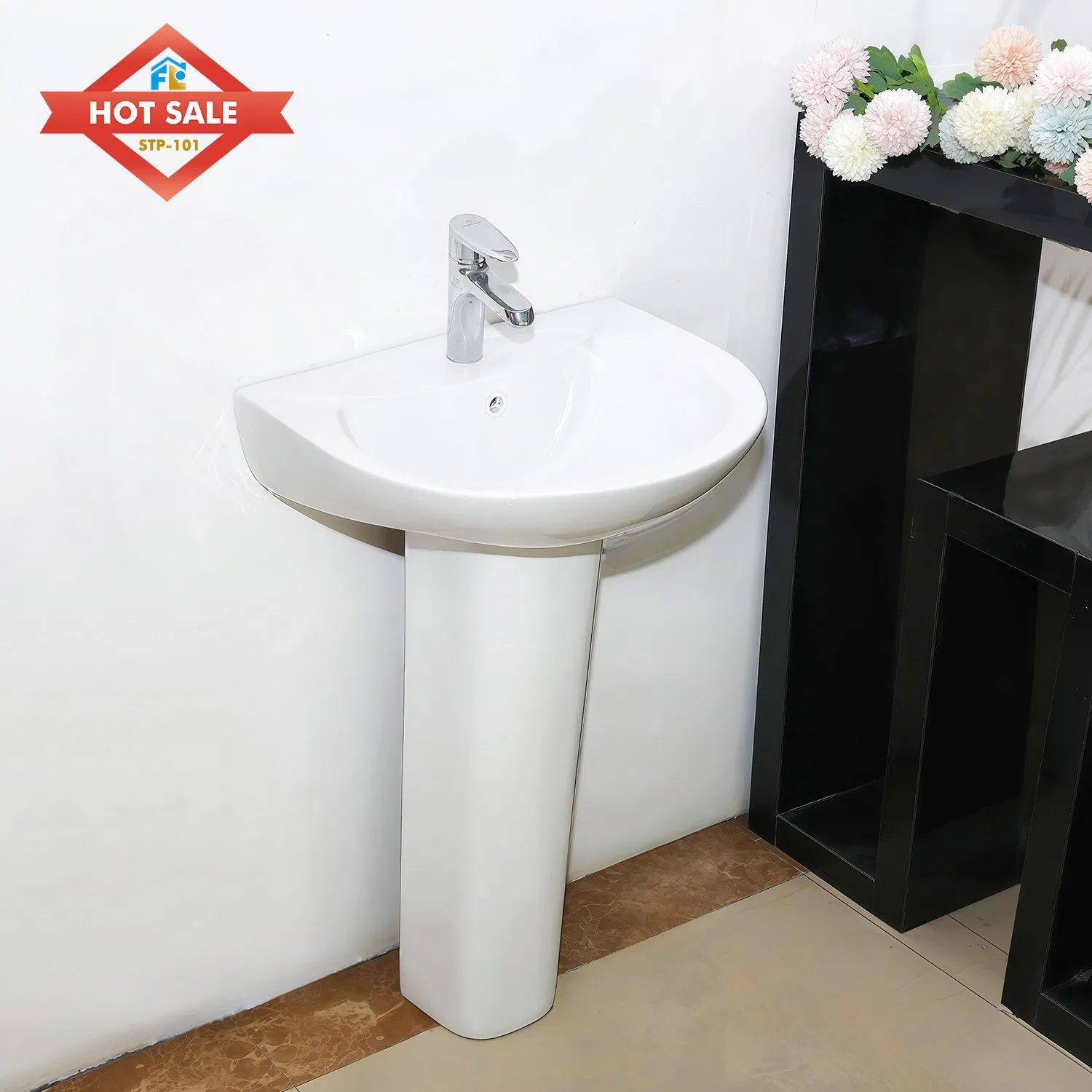 Fluor CE Pedestal Basin Porcelain Wash Basin Washstand Ceramic Lavatory Hand Wash Sinks for Bathroom
