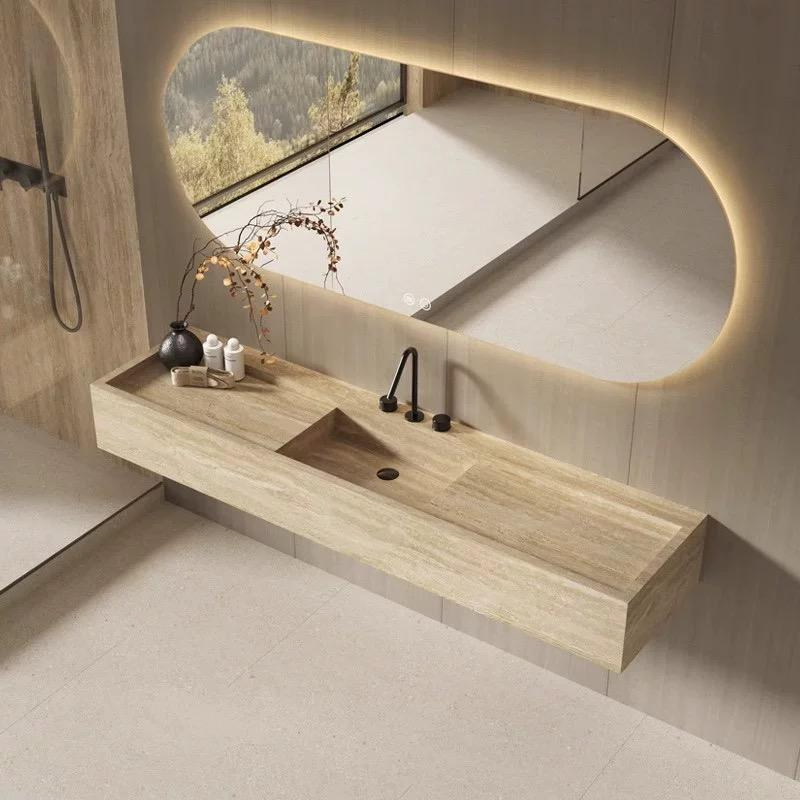 Modern Wholesale Price Home Decoration Customized Wooden Shape Sintered Stone Rectangular Bathroom Vanity