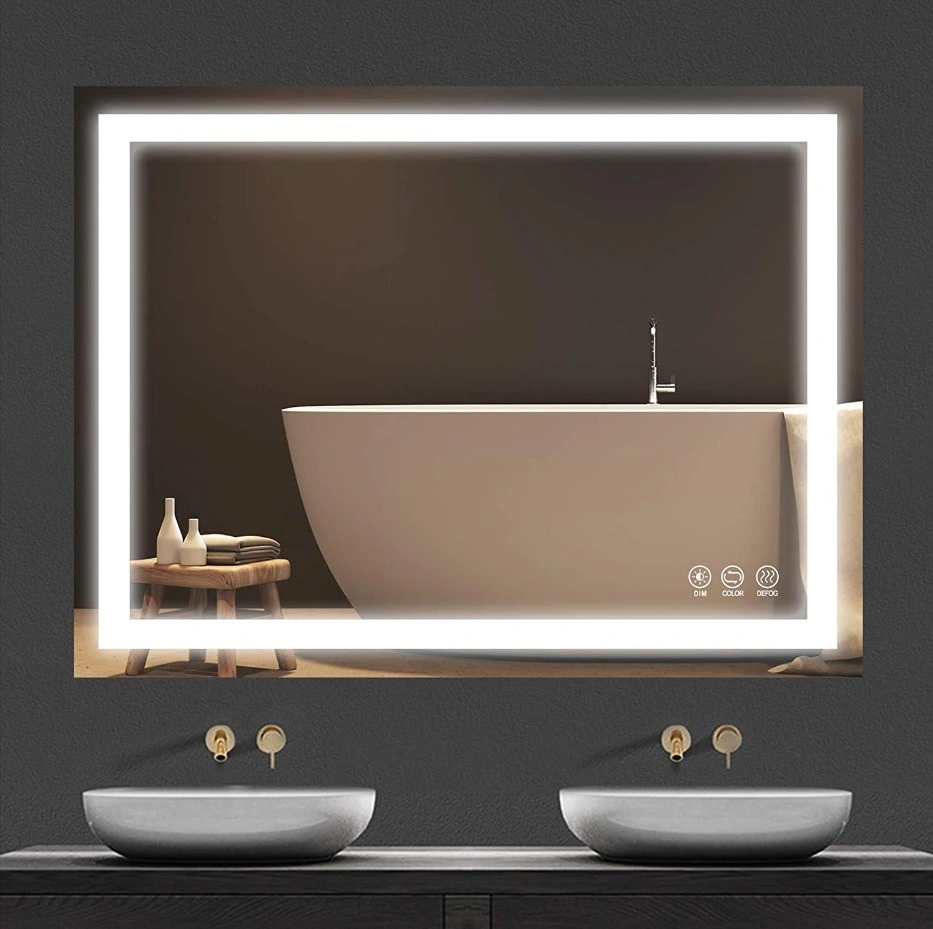 Smart Bathroom Frameless Lighted Mirrors Backlit Wall LED Mirror with Dimmer Anti-Fog