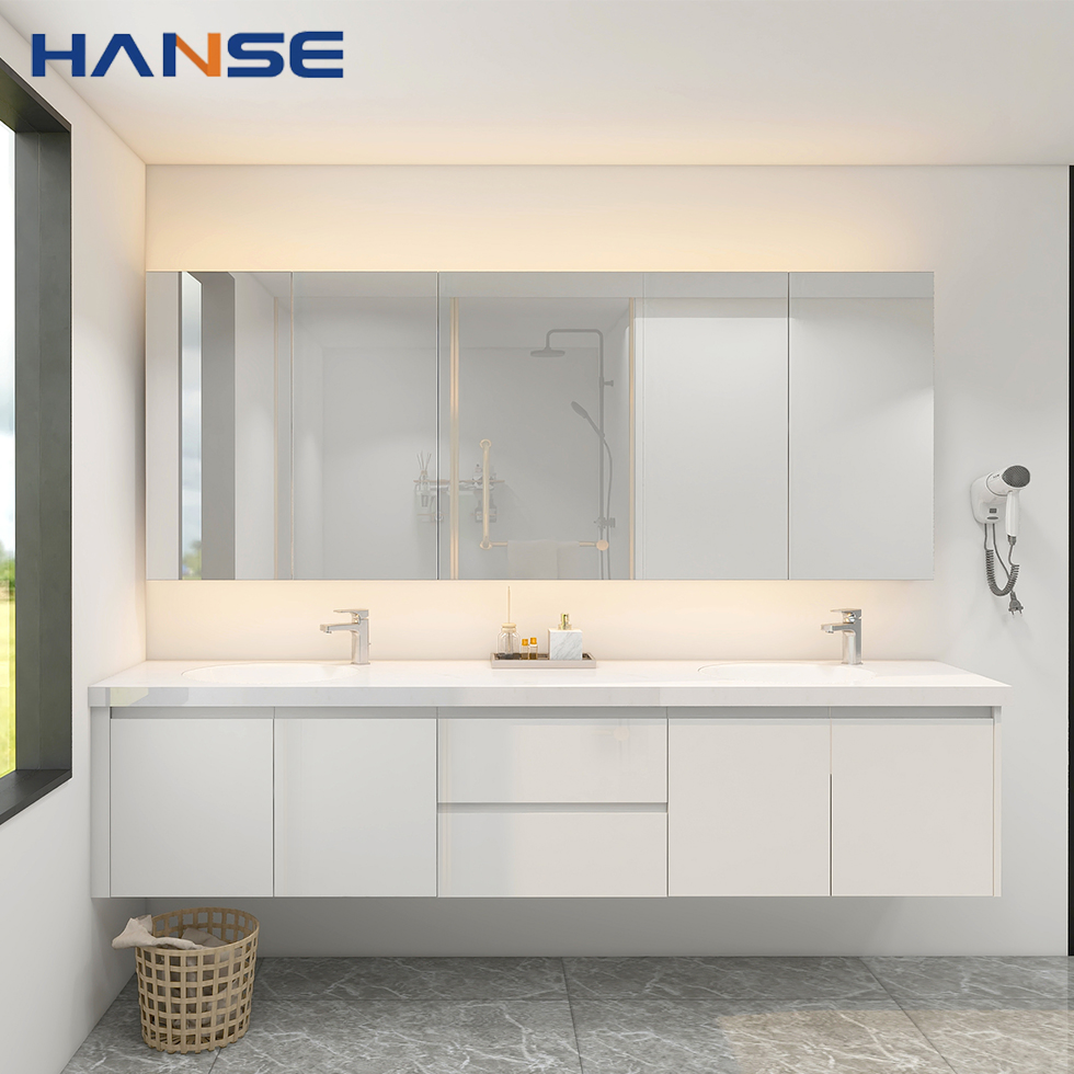 Wholesale Double Single Modern Wooden Wall Mounted Modern Bathroom Cabinet Vanity with Mirror Sink