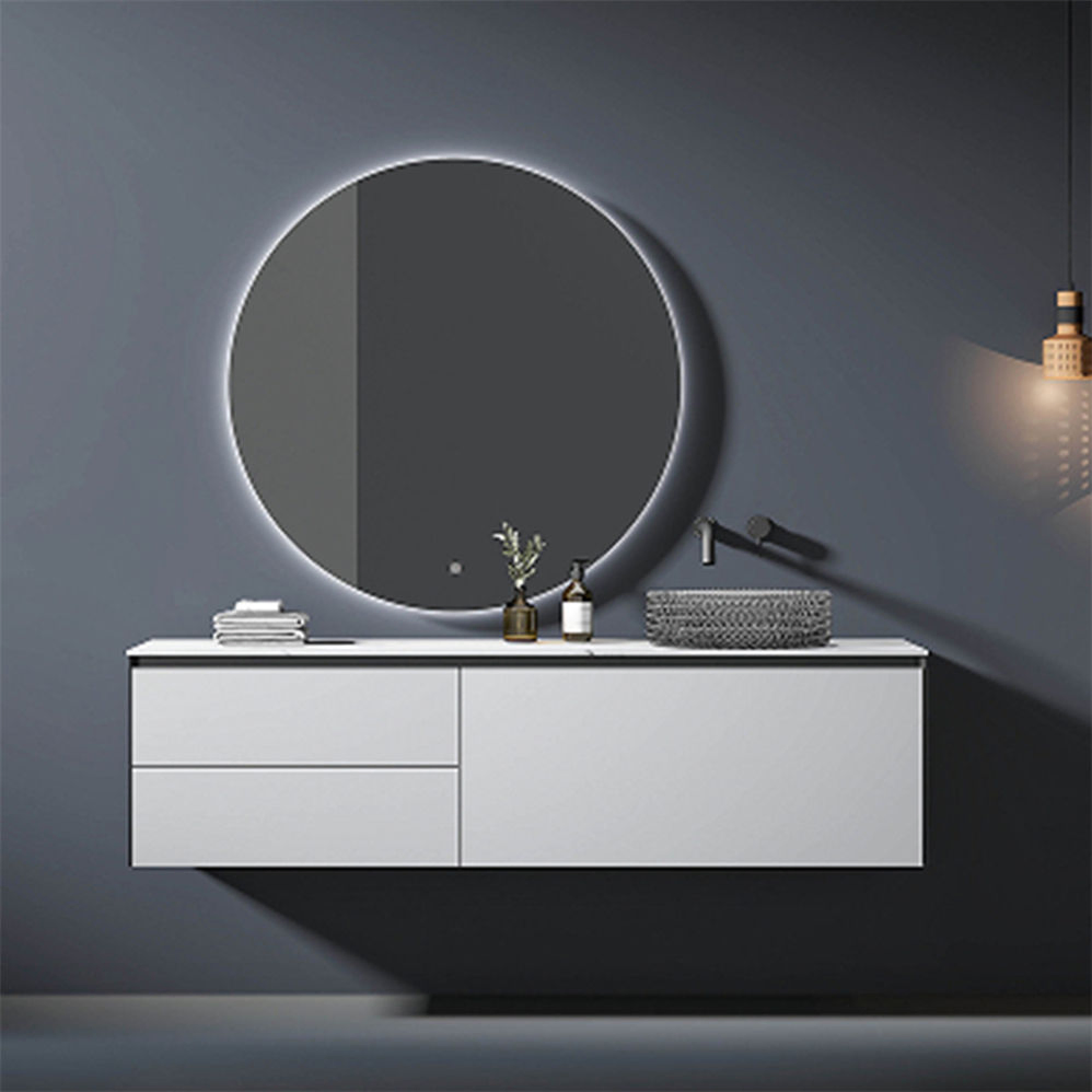 Modern Design Single Sink Plywood Solid Wooden Floating Vanity Bathroom Furniture Wall Mounted Cabinet with LED Mirror