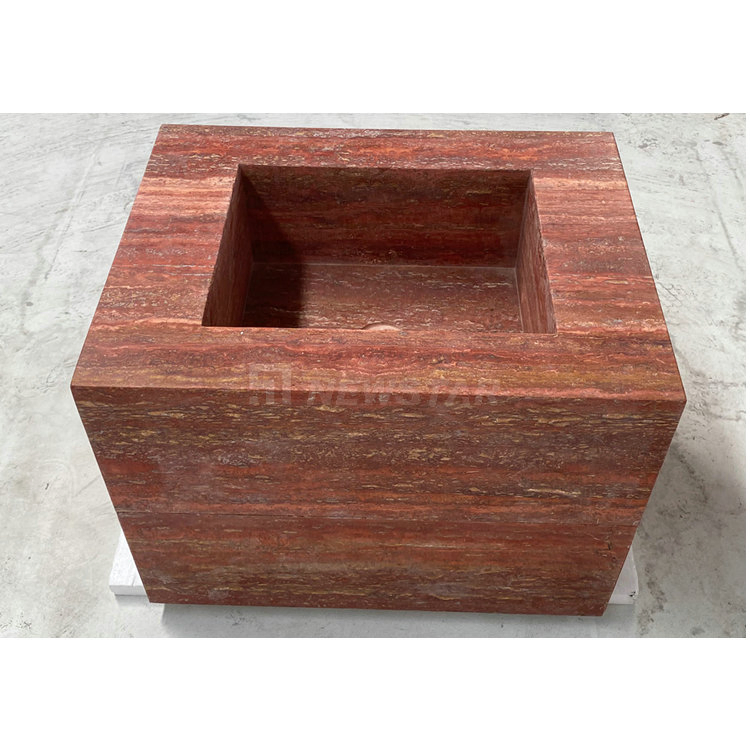 Matt Finish Natural Stone Red Travertine Countertop Bathroom Vanity Set Marble Sink Cabinet Floating Marble Travertine Vanity