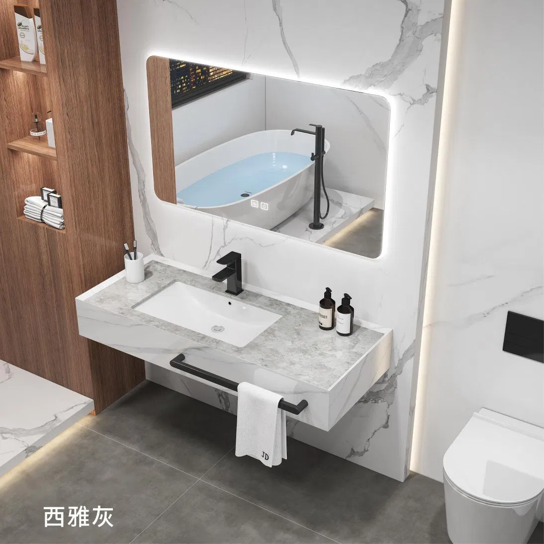 Wall Mounted Rock Slab Marble Ceramic Under Counter Basin Sink Bathroom Wall Hung Vanity Cabinet for Home