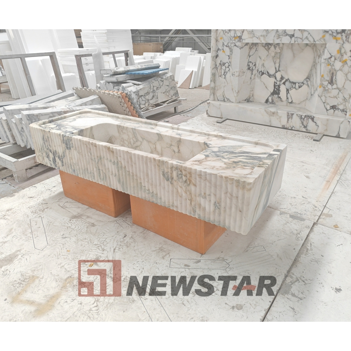 Wall Mounted Natural Calacatta Viola Marble Basin Bathroom Solid Stone Sink Vanity Sink