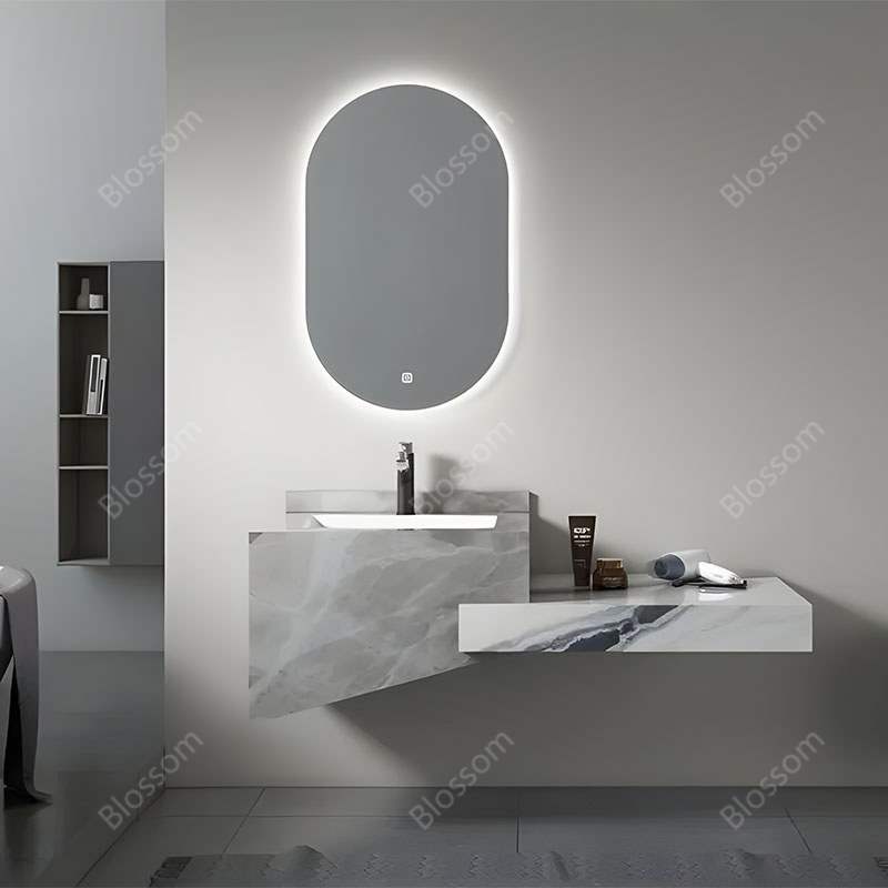 Modern Wall-Mounted Sintered Stone Marble Top Vanity Polished Single-Hole Faucet Mount Wash Basin Sink for Bathroom