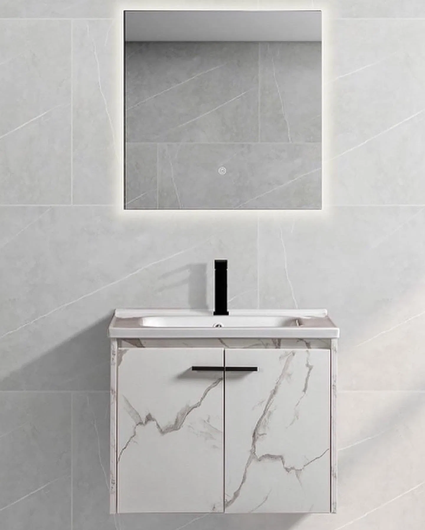 Wholesale Economic Design Wall Mounted Plywood Bathroom Cabinet Waterproof Bathroom Vanity Wash Basin Wood Sinks with LED Mirror