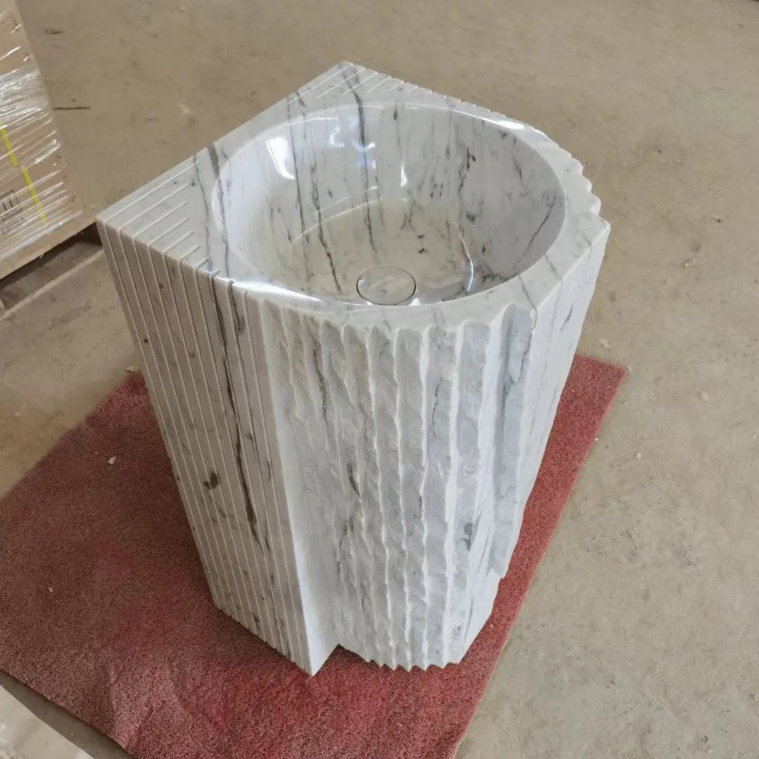 Cararra White Marble Pedestal Sink Bathroom Marble Freestanding Pedestal Sink