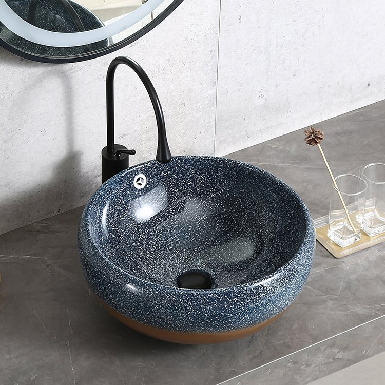 China Factory Ceramic Washroom Counter Top Round Shape Blue Color Vessel Sink Thailand Bathroom Sink Basin