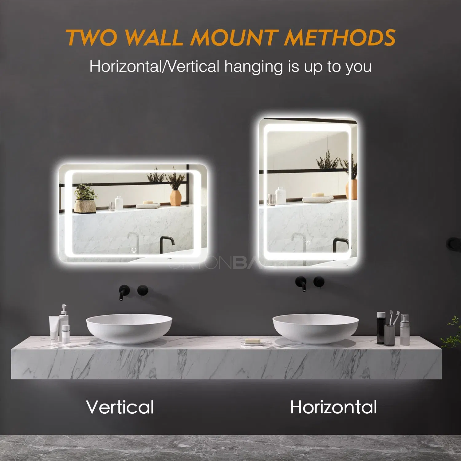 Ortonbath Wholesale Frameless Rectangle Bathroom LED Mirror with Lights LED Front Light Backlit Mirrors Vanity Mirror Dimmable Anti-Fog LED Makeup Mirror