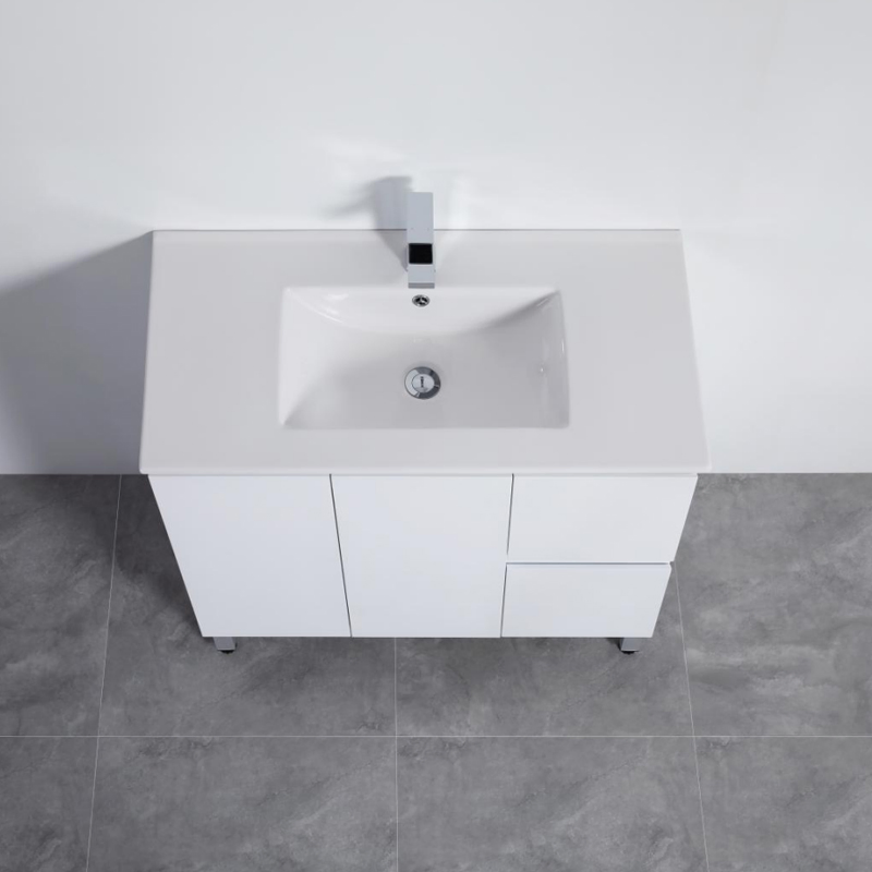 900mm PVC Bathroom Vanity Freestanding with Legs Gloss White Cabinet with Basin