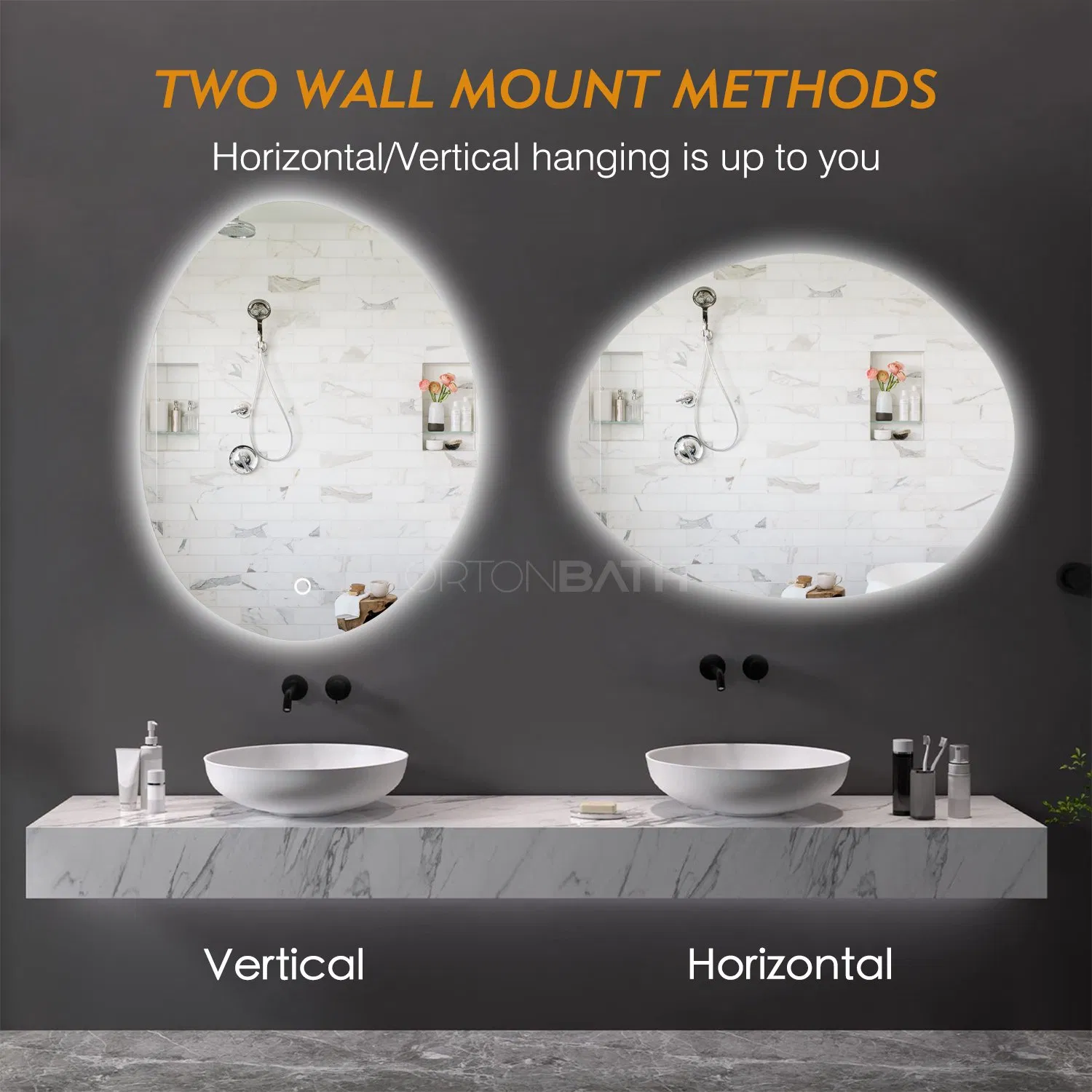 Ortonbath Oval LED Frameless Bathroom Mirror, 32X24 Inch Oval Shape Bathroom Vanity Mirror Wall Mounted with Adjustable, Anti-Fog, Smart Touch Button