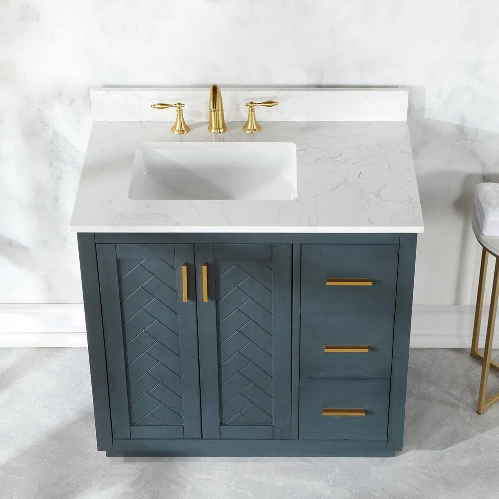 Modern Classic Blue Freestanding Bathroom Vanity with Marble Top