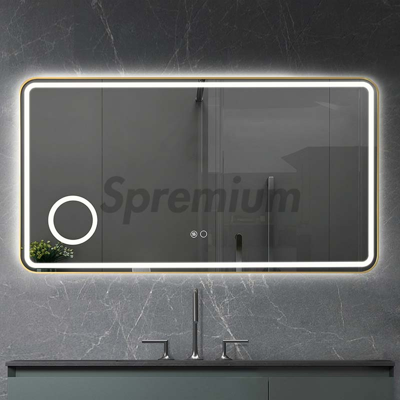 ETL CE Home Decoration Rectangle Shape Fogless Glass Styling Mirror Hotel Dressing Furniture Framed Smart LED Mirror Bathroom Wall Mirrors with Light