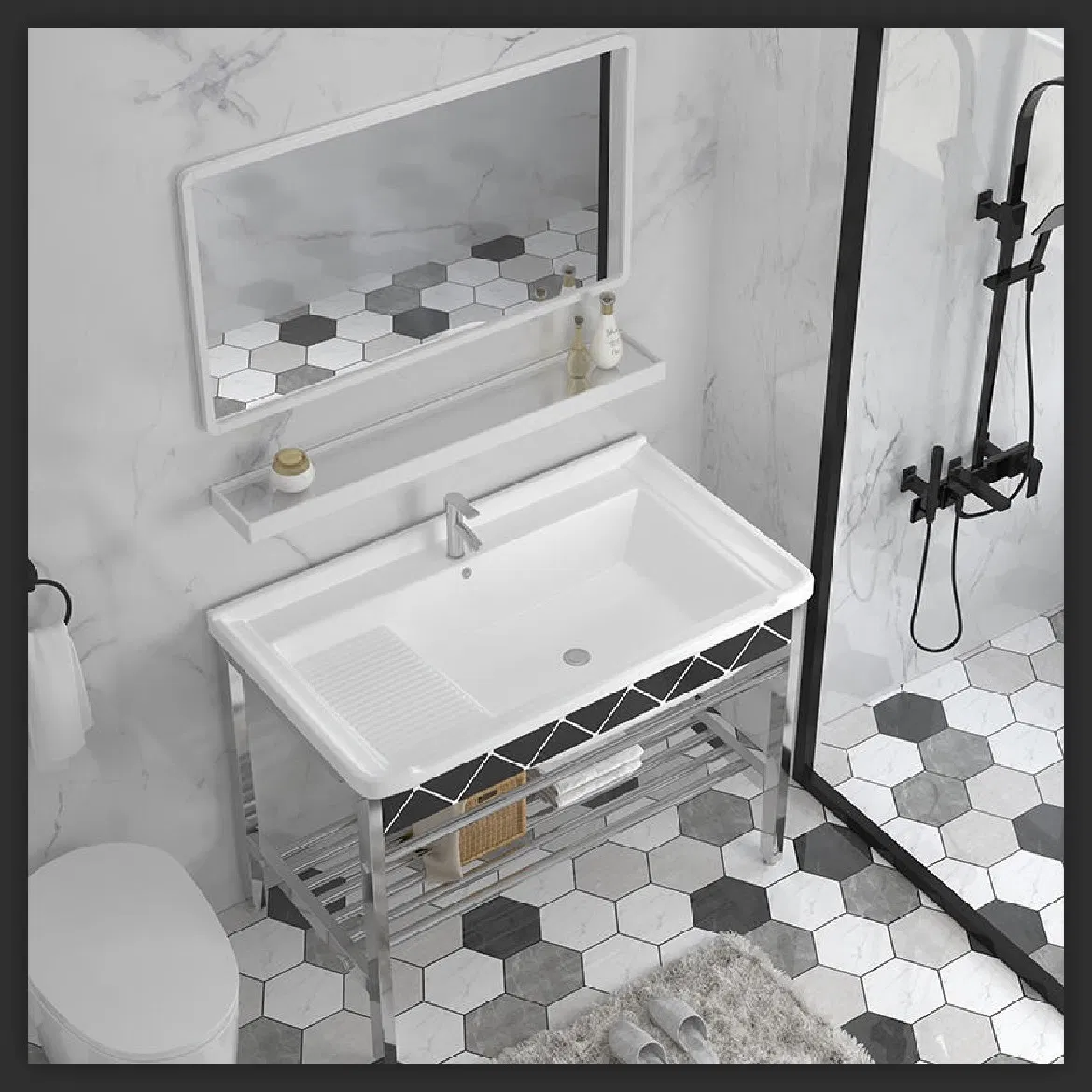 Modern Square PVC Bathroom Vanity with Waterproof Design