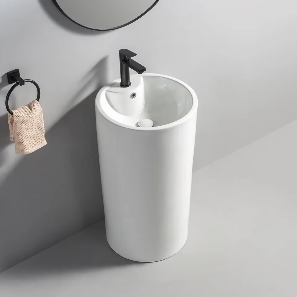 Ceramic Pedestal Basin Floor Standing One Piece Bathroom Sinks