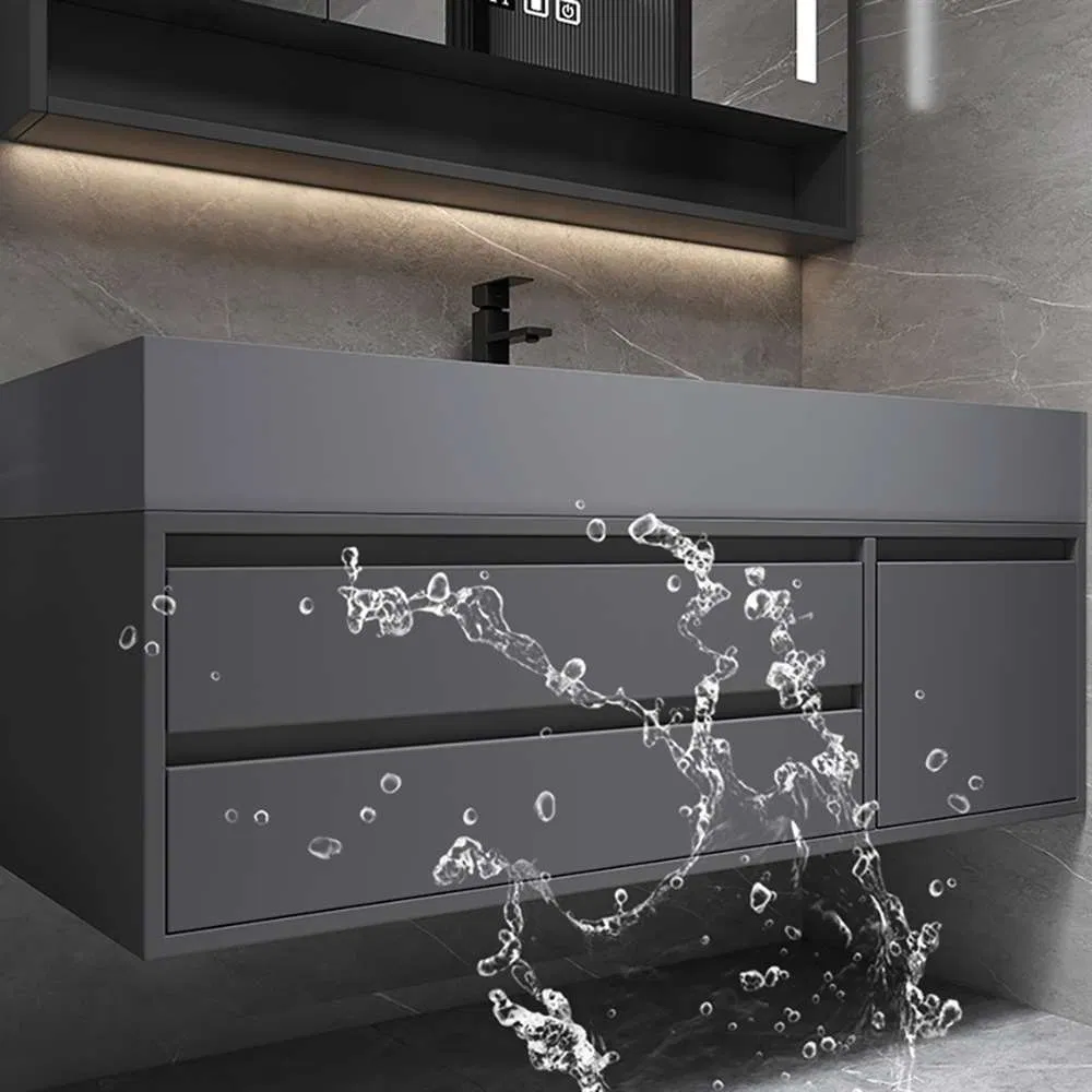 Wholesale Sophisticated Gray Waterproof Floating Bathroom Vanity with Single Sink Mirror Cabinet for Modern Hotels and Condos