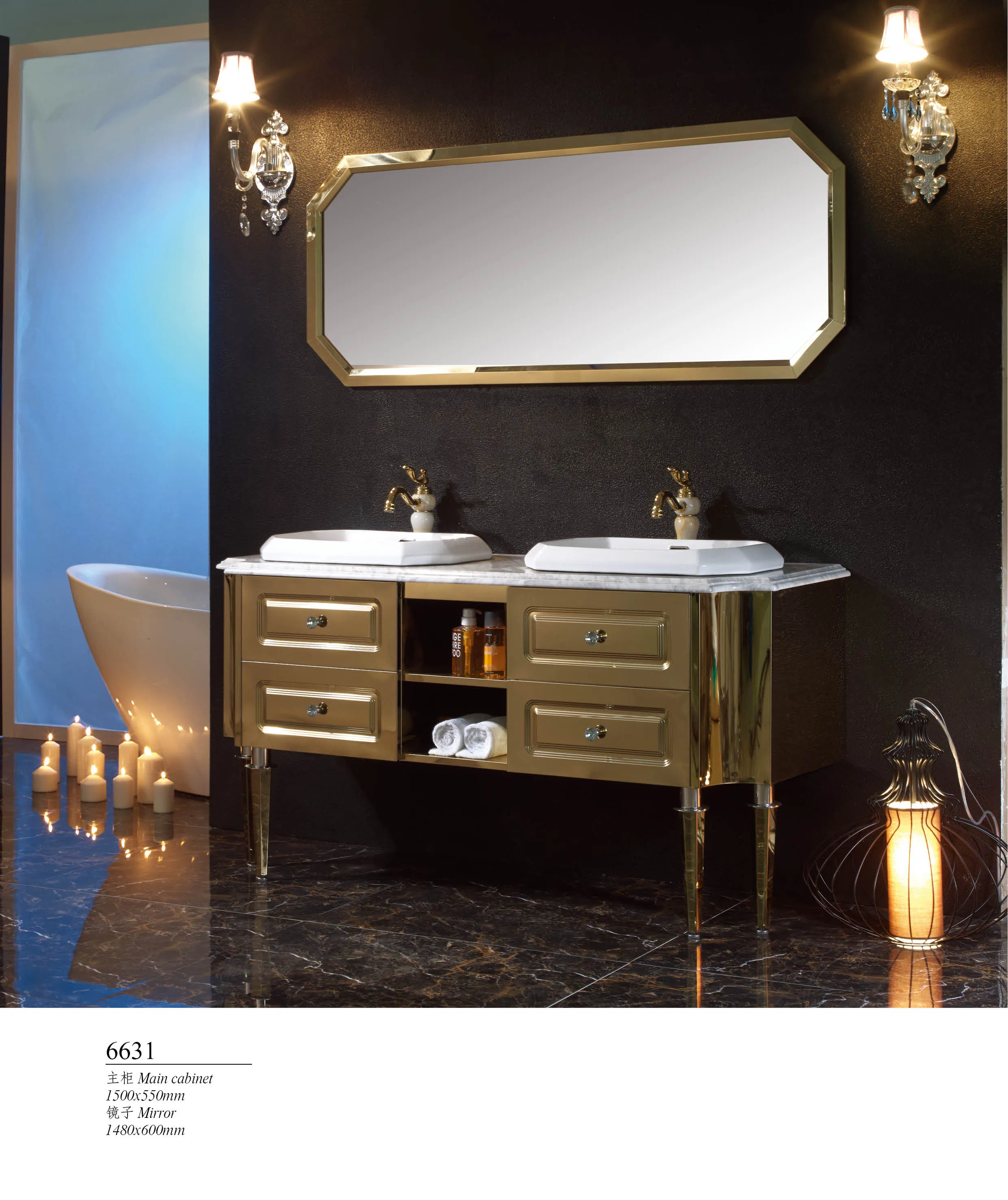 Double Sink Wall Floor Stainless Steel Metal Storage Bathroom Cabinet Furniture Vanity