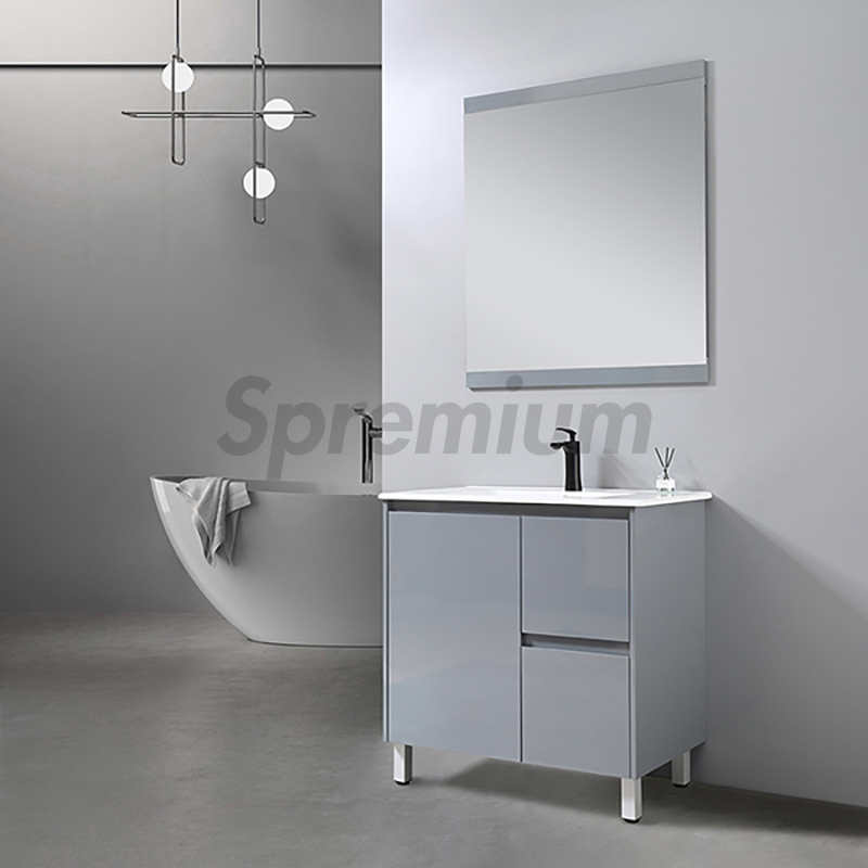 Grey Modern Freestanding Bathroom Vanity Cabinet with Frameless Wall Mirror