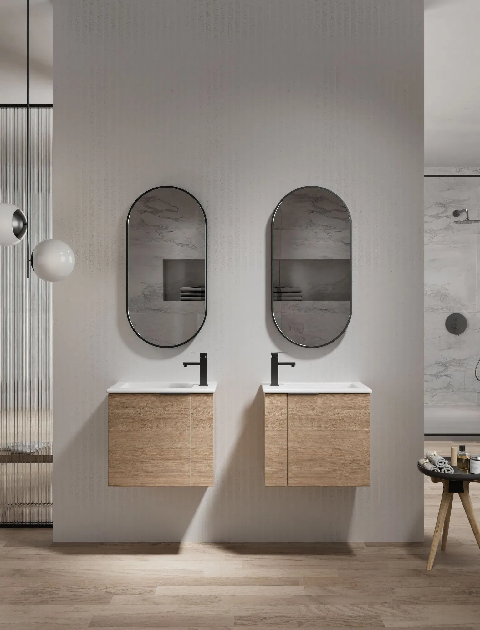 Floating Wall Mounted Bathroom Marble Sink with Mirror Light Furniture Vanity