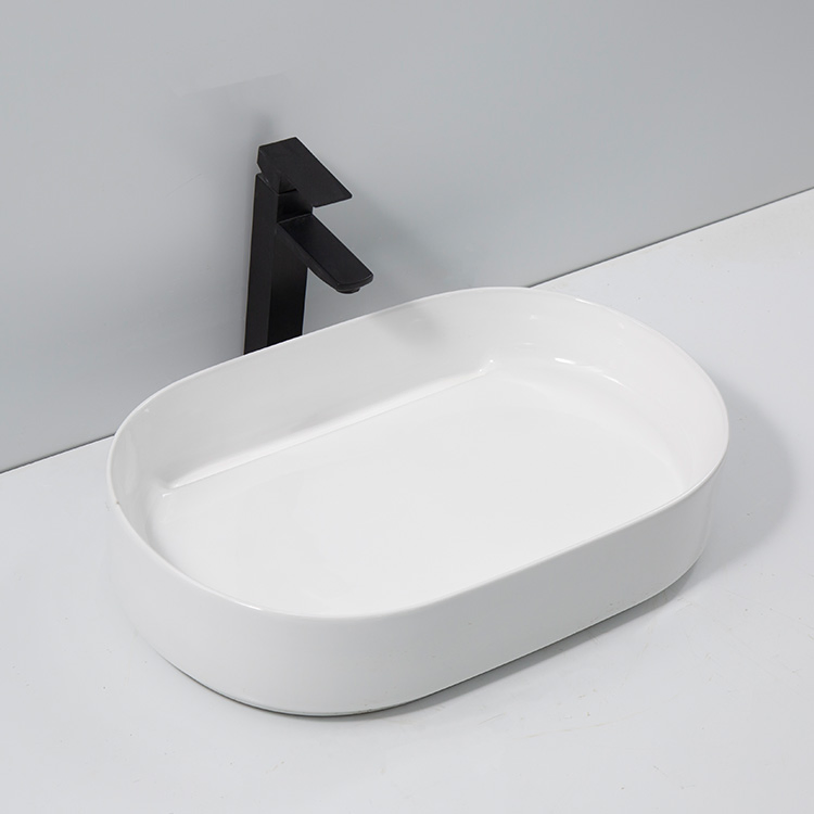 Oval Porcelain Vessel Sink Art Basin Countertop Wash Basin Slim Creamic Bathroom Sink