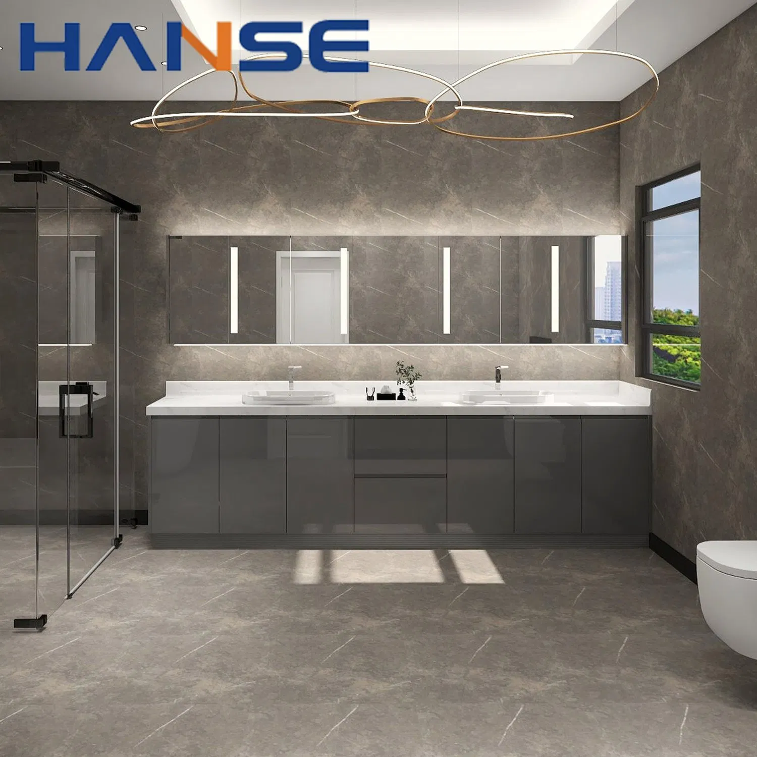 Modern Design 48 Inch Double Sinks Wall Hanging Floating Bathroom Vanity