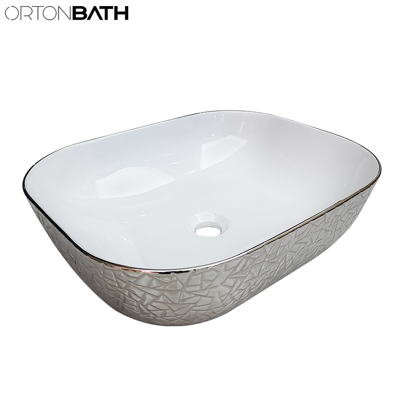 Ortonbath Round Silver Porcelain Modern Design Counter-Top Bathroom Art Vessel Sink Bowl Shape Wash Basin
