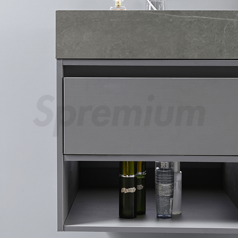 Modern Wall Solid Wood Floating Stone Bathroom Furniture Vanity with Single Sink