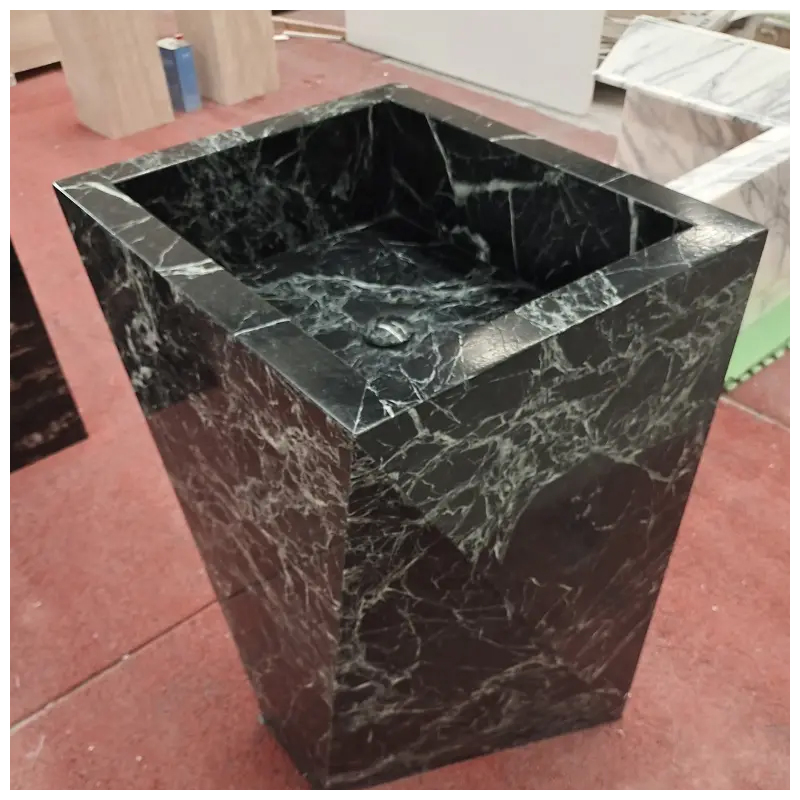 Verde Alpi Green Marble Floor Standing Pedestal Sinks