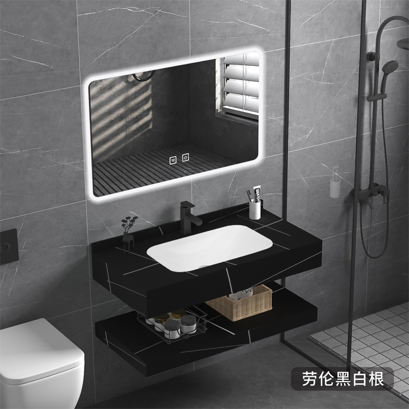 Modern Double Layers Wall Mount Wash Basin Sink Rock Slab Bathroom Cabinet Vanity for Hotel Home