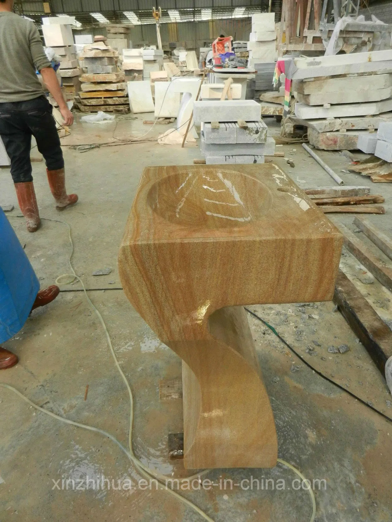 Customized Floor Standing Pedestal Easy Install Bathroom Wash/Basin Marble Stone Sink