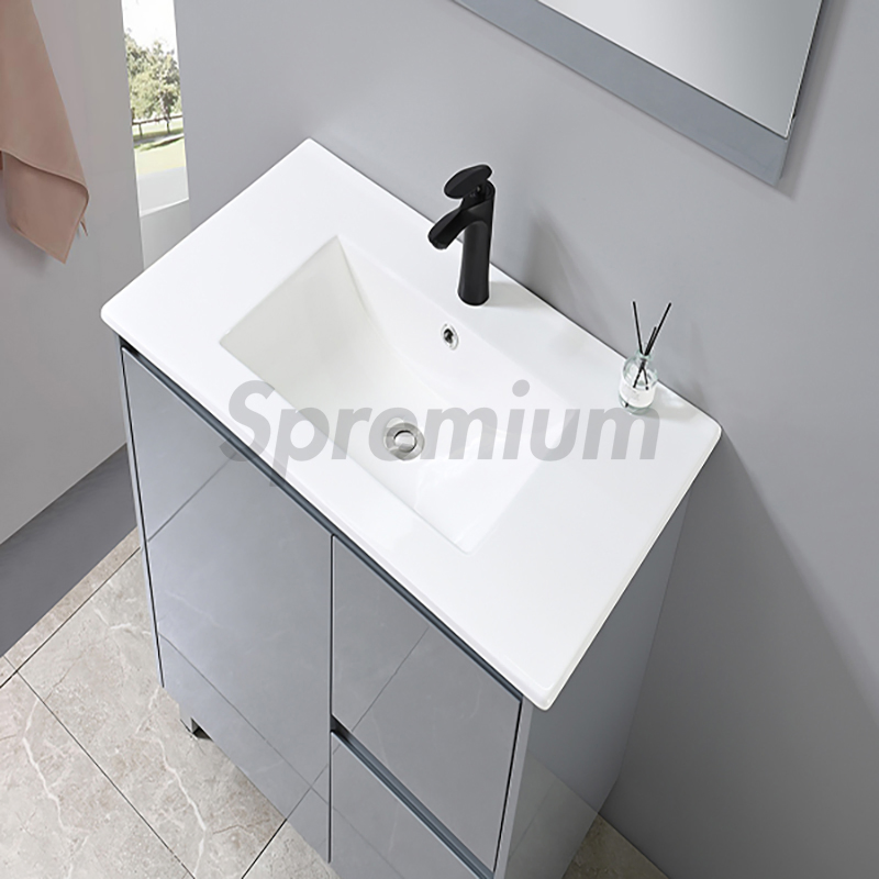 Grey Modern Freestanding Bathroom Vanity Cabinet with Frameless Wall Mirror