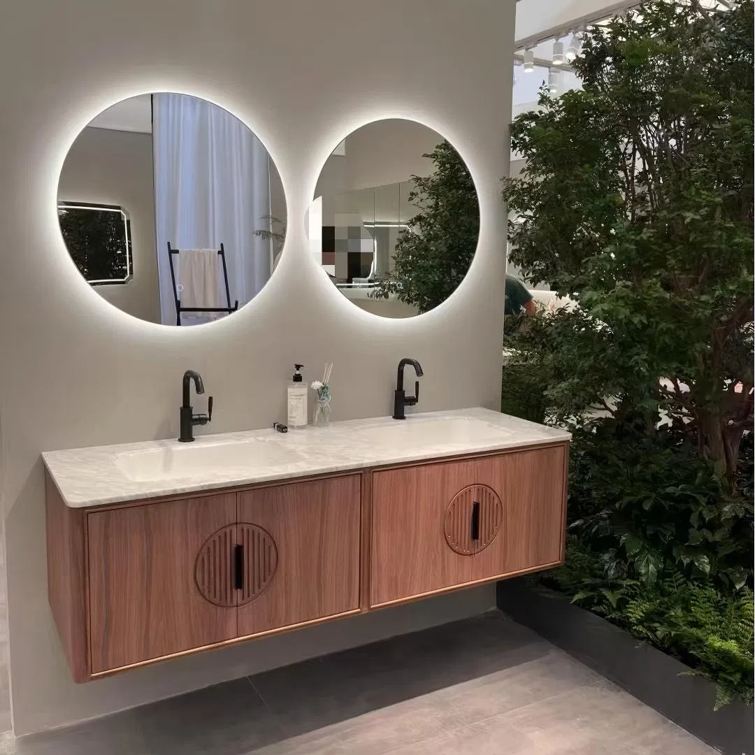 Morden Double Smart Mirror Bathroom Vanity with Two Sink for Home