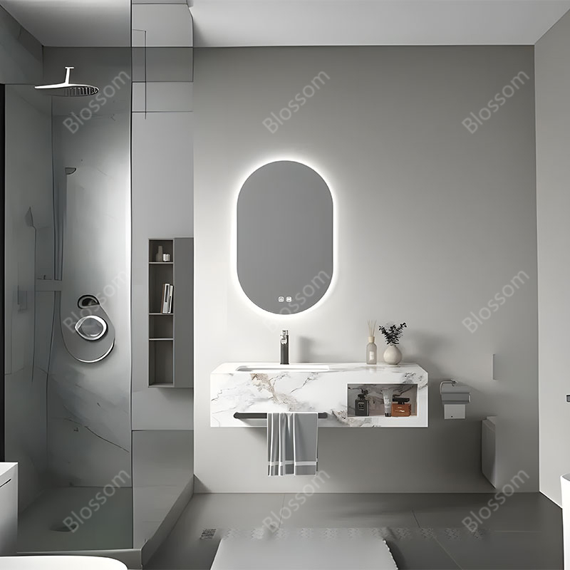 Modern Wall-Mounted Sintered Stone Marble Top Vanity Polished Single-Hole Faucet Mount Wash Basin Sink for Bathroom