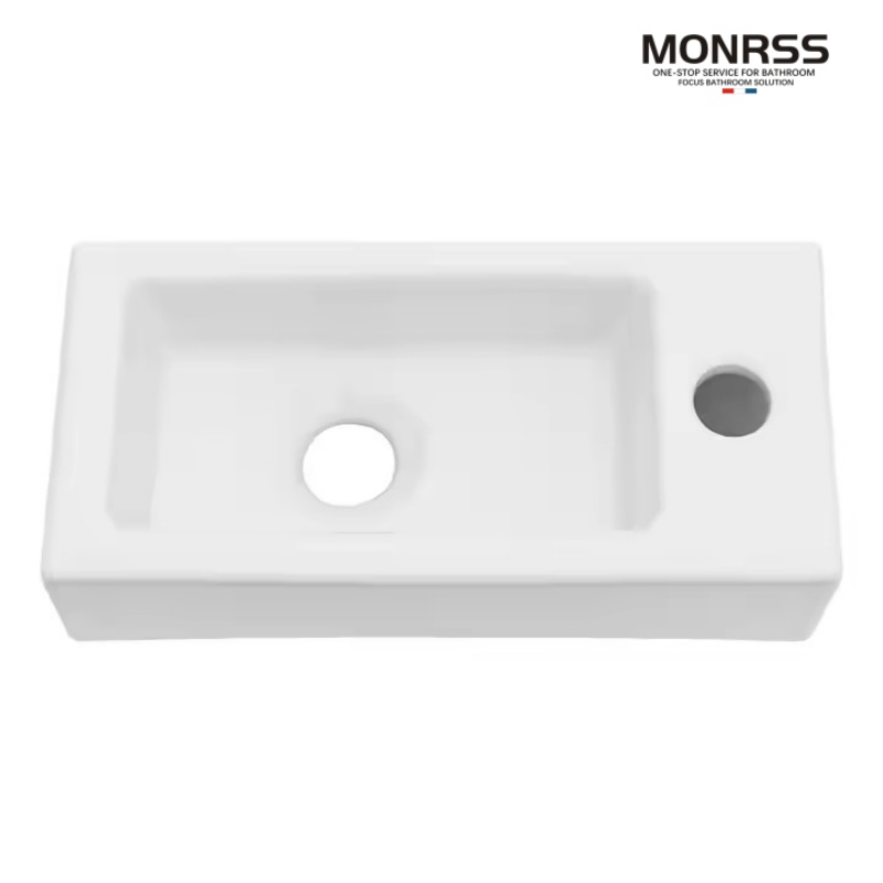 15 Inch Small Bathroom Sink Wall Mounted Rectangle Ceramic Wash Basin Sink