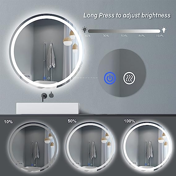 Sleek Bathroom Factory Jinghu Vanity Wholesale Furniture Round Smart Home Decor Hotel Mirror with Advanced Anti-Fog LED Lighting